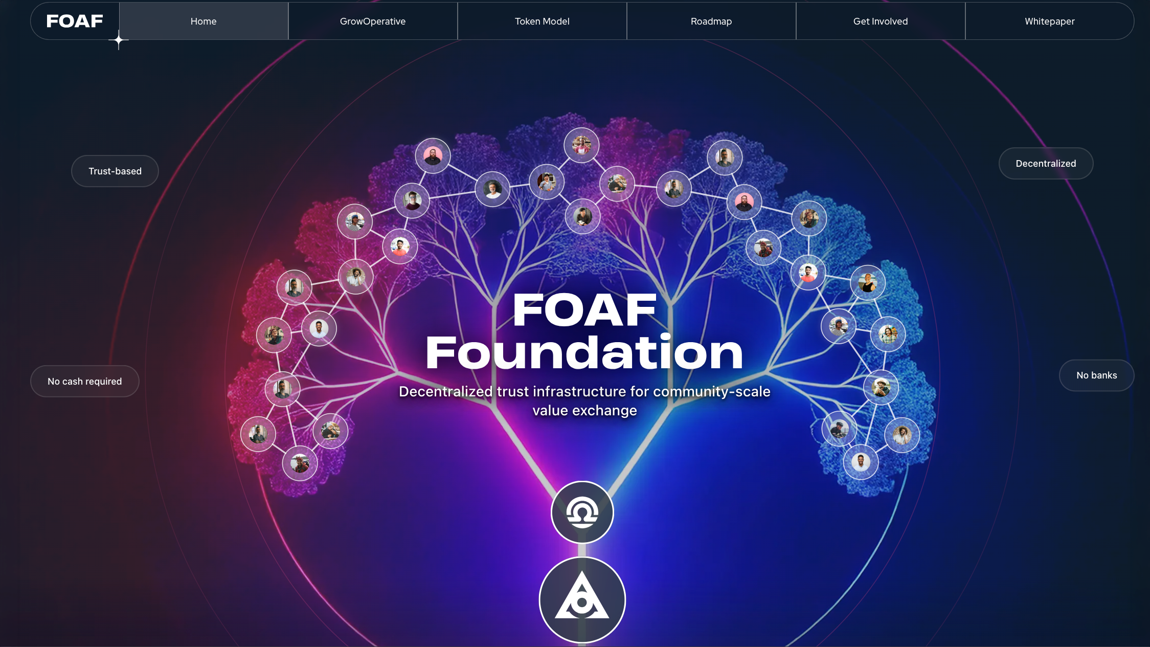 FOAF Foundation website hero section with trust tree visualization
